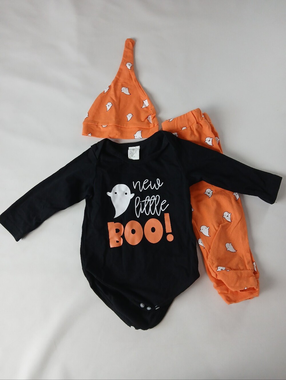 New Little Boo Halloween Ghost Baby Toddler 3 Piece Onesie Pants Hat Set 18mos